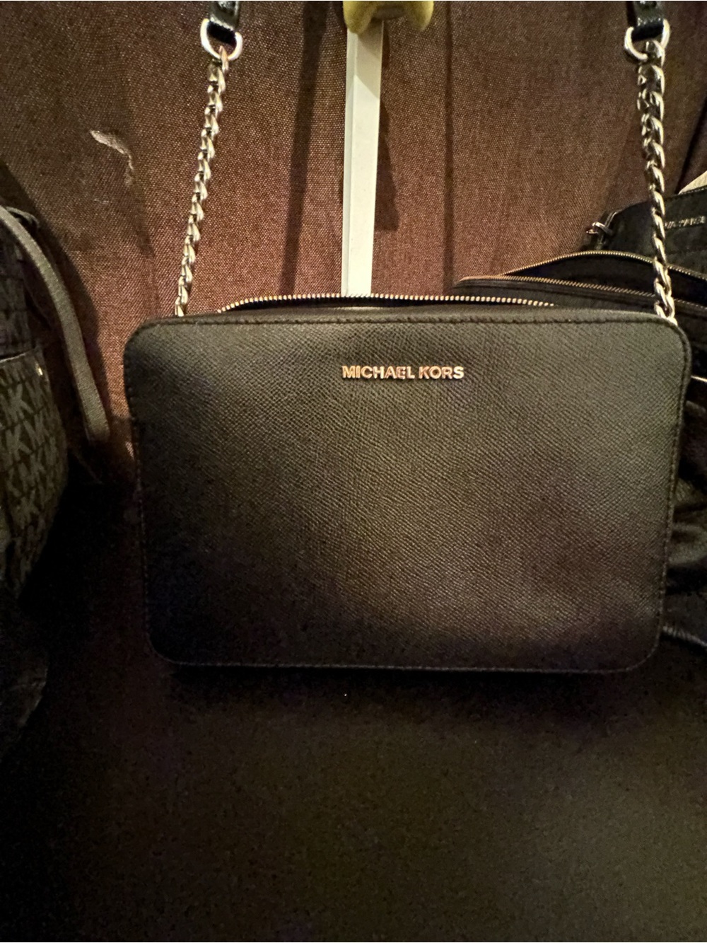 Michael Kors Black Saffiano Leather Chain Strap Crossbody